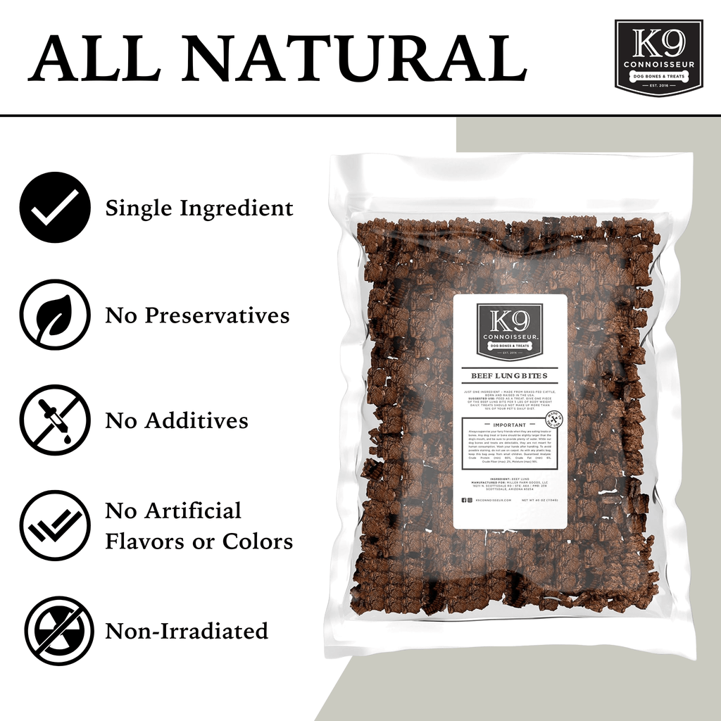 Lung Bites - Grain Free Natural Dog Treats Made in USA for Small, Medium, & Large Aggressive Chewers - K9 Connoisseur