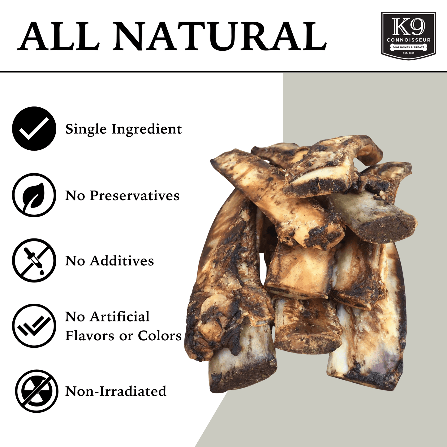 Tail Starters - 8 Inch Meaty Marrow Filled Natural Dog Bones Made in USA for Medium Dogs Upto 50 lb - K9 Connoisseur